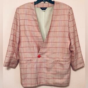Vintage Chad Stevens red cream one button jacket blazer with shoulder pads sz 14